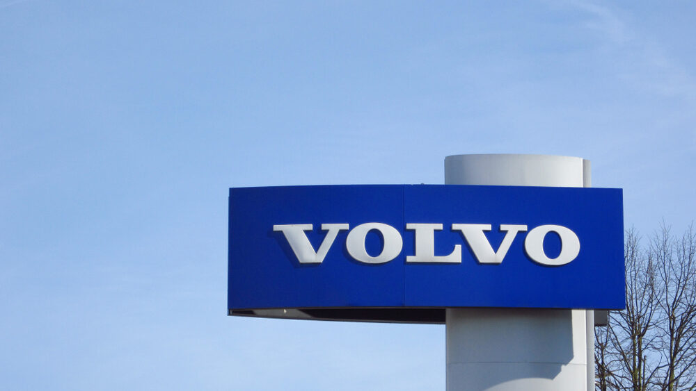 Logo of Volvo on pole billboard